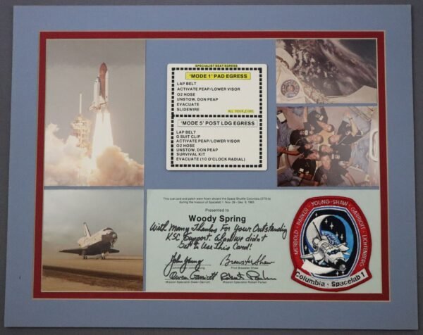 Astronaut Woody Spring's STS-9 Flown Egress Card & Crew Patch Presentation Award